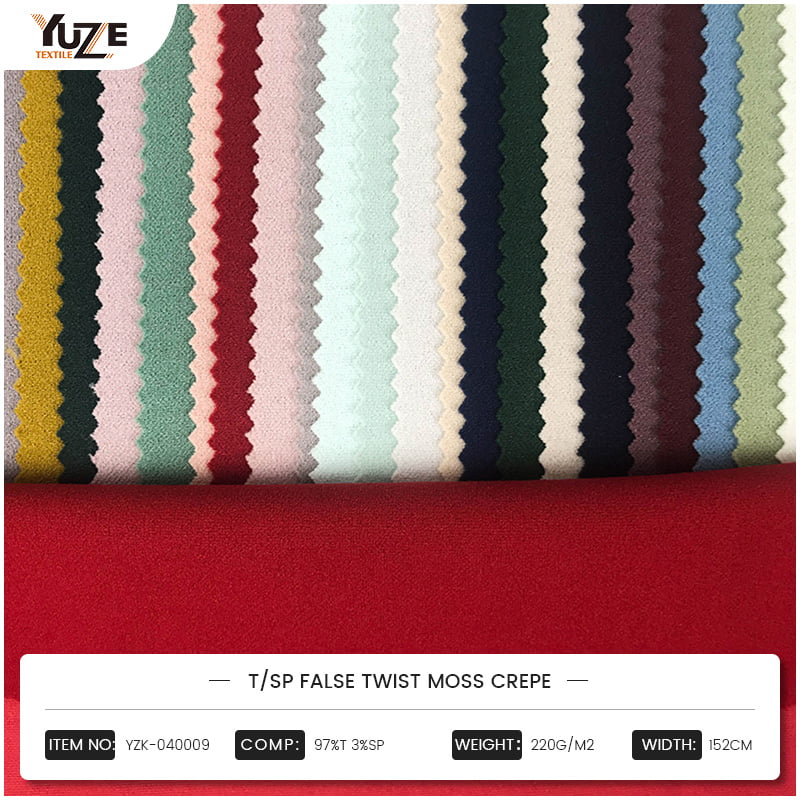YZK-040009 T/SP False Twist Moss Crepe：新しいファブリックソリューションは、ファッションと機能の二重のニーズをどのように満たしていますか？